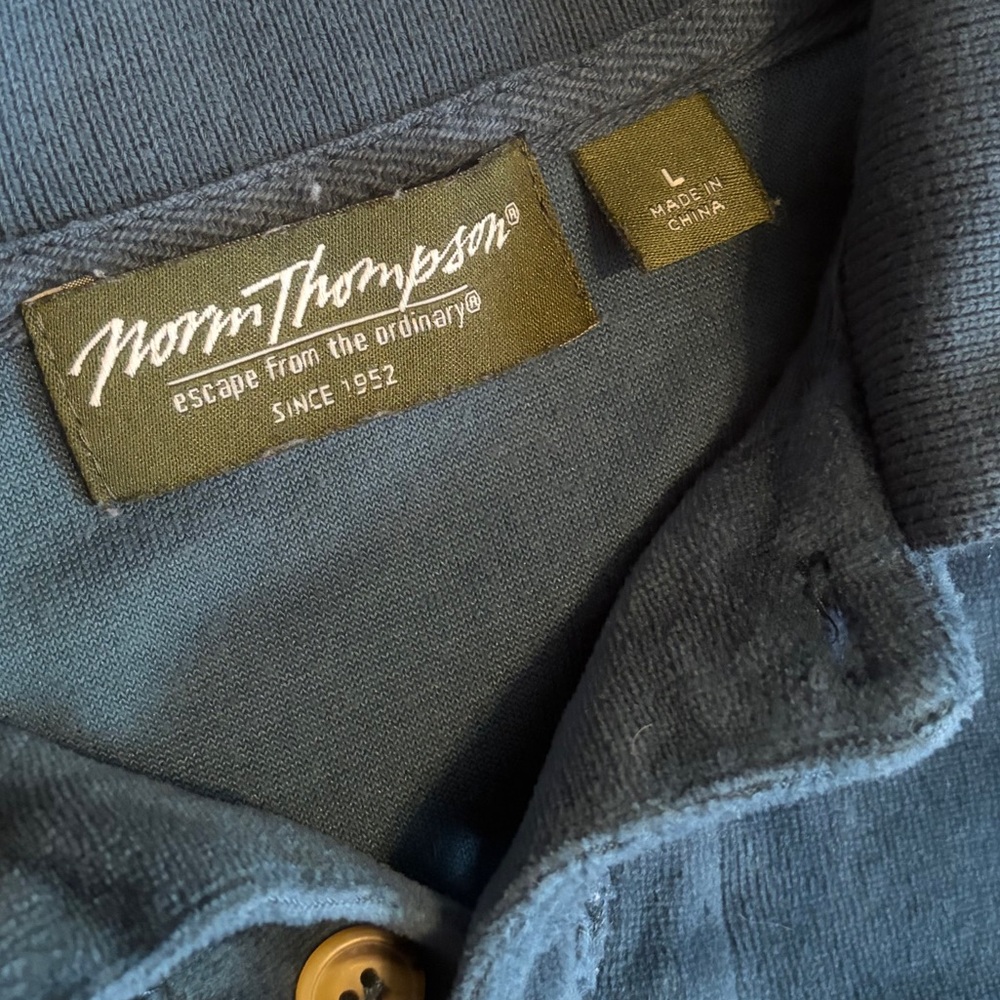 Norm Thompson Teal Long Sleeve Polo Vintage Thick Suede Feel - Picture 4 of 4